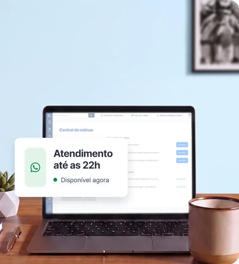 Plataforma da Contabilizei aberta no notebook, com atendimento por WhatsApp até as 22h