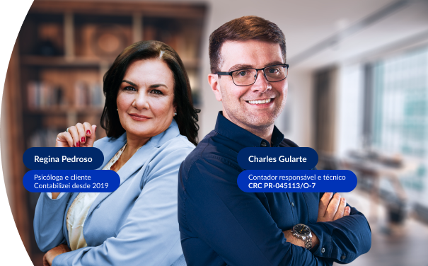 Psicóloga e cliente Contabilizei Regina Pedroso e Contador Responsável Charles Gularte