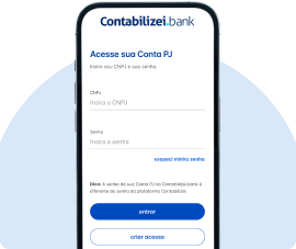 Tela do aplicativo Contabilizei Bank em Celular