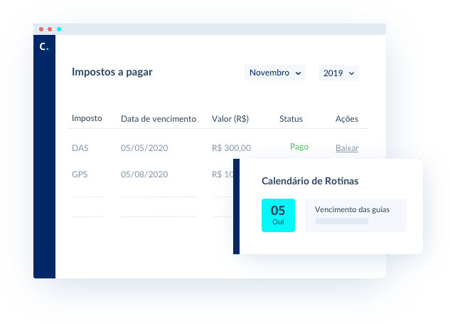 Cálculo e emissão de impostos