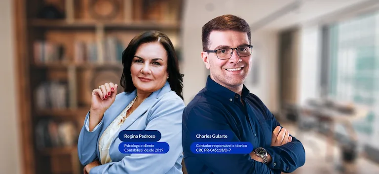 Psicóloga e cliente Contabilizei Regina Pedroso e Contador Responsável Charles Gularte